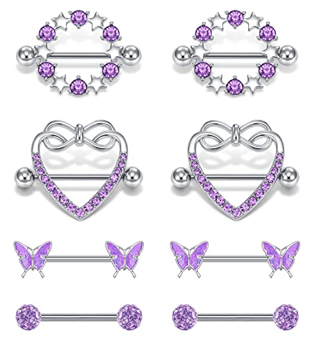 D.Bella 14G Nipple Rings Opal CZ Nipplerings Piercing Stainless Steel Nipple Straight Piercing Barbell for Women - style: Style FF
