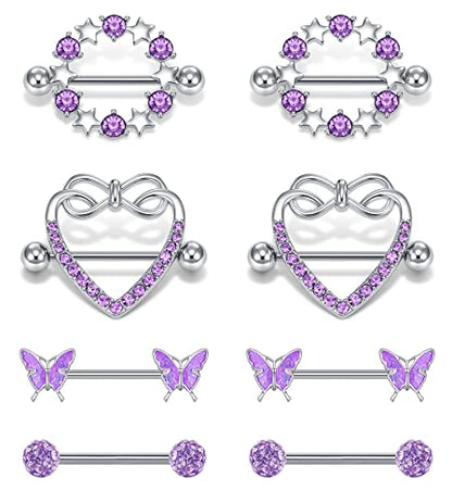 D.Bella 14G Nipple Rings Opal CZ Nipplerings Piercing Stainless Steel Nipple Straight Piercing Barbell for Women - style: Style FF