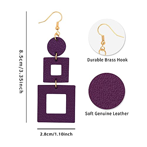 KINIVA Leather Dangle Earrings for Women Trendy, Lightweight Leaf Circle Lightning Earrings Drop, Jewelry Gifts for Women - color: 38 Purple