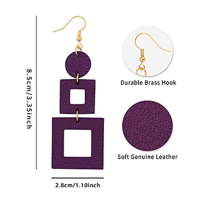KINIVA Leather Dangle Earrings for Women Trendy, Lightweight Leaf Circle Lightning Earrings Drop, Jewelry Gifts for Women - color: 38 Purple