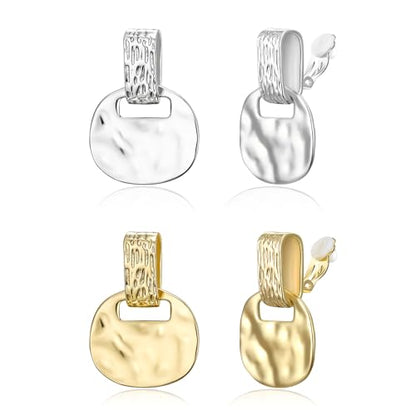 FANZE 2 Pairs Matte Gold Sliver Clip on Earrings for Women No Piercing | No Piercing Button Earring Comfortable Fashion Jewelry Gift - color: Gold/Silver