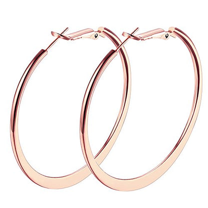 Gold Hoop Earrings,18K Gold Plated Rounded Hoops Earrings for Women - color: Rose-Flattened-2"