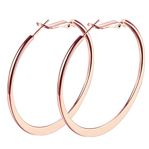 Gold Hoop Earrings,18K Gold Plated Rounded Hoops Earrings for Women - color: Rose-Flattened-2"