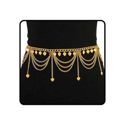 ELABEST Gold Waist Chain Layered Tassel Metal belly chain belt for women Fashion Costume Outfit Accessories