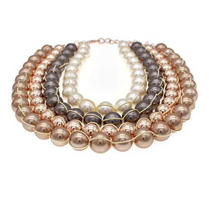 utop JNF Hand made Pearl Statement Necklace for Women Rhinestone Multilayer Crystal Necklaces Chunky Pearl Necklace Large Pearl Necklace and Earrings Set for Mother Mom's gift - color: champagne pearl necklace chunky