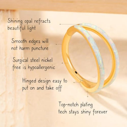 AROWRO Conch Piercing Jewelry Nose Rings Hoops Septum Cartilage Helix Rook | Surgical Steel Gold Silver Cartilage Earrings for Women Tragus Helix Piercing Jewelry 16G 18G 20G With Cubic Zirconia Opal - color: Gold-D3 Opal, size: 16G(1.2mm)-8mm