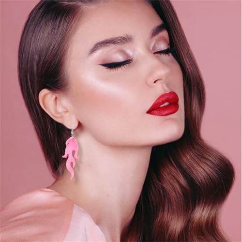 Transparent Flame Earrings for Women Creative Funny Exaggerated Acrylic Geometric Fire Element Dangle Earrings Punk Rock Hip Hop Lightweight Flame Drop Earrings Cosplay Halloween Earrings - color: pink