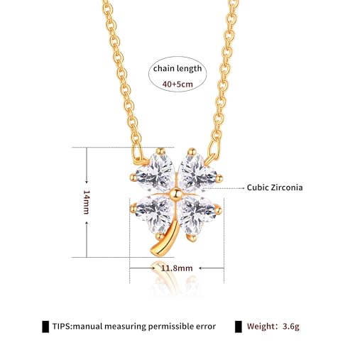 Gold Plated Pendant Necklaces for Women Cubic Zirconia Accent 18 Inch Adjustable Chain Hypoallergenic Gift for Wife Mom Birthday Valentines Day - style: Heart-shaped clover