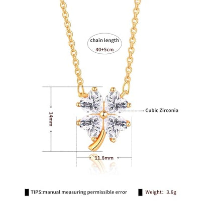 Gold Plated Pendant Necklaces for Women Cubic Zirconia Accent 18 Inch Adjustable Chain Hypoallergenic Gift for Wife Mom Birthday Valentines Day - style: Heart-shaped clover
