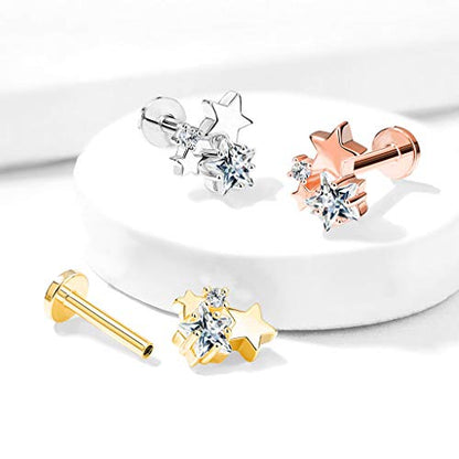 Pierced Owl - 16GA Stainless Steel CZ Crystal Star Cluster Top Labret Monroe Cartilage Ear Stud - style: Silver Tone