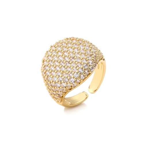 Luxury Dome Cubic Zirconia Adjustable Open Statement Ring for Women Men Gold-Tone Dainty Sparkly Crystal Colorful Rhinestone Geometry Statement Stacking Finger Band Wedding Party Fashion Jewelry - color: Golden