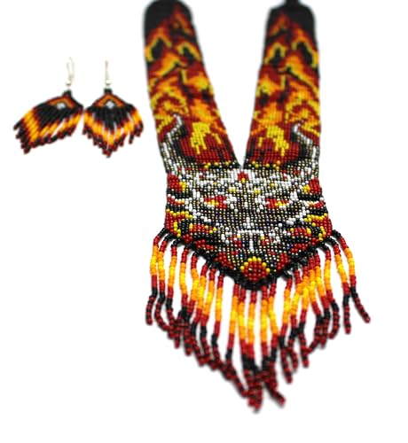 Long Beaded Necklace – Boho Native Handmade Seed Bead Tassel Necklace, Bohemian Large Statement Beaded Necklace for Women and s - color: Pattern 2