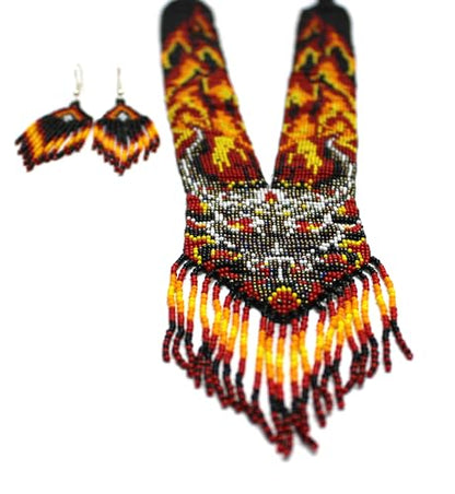 Long Beaded Necklace – Boho Native Handmade Seed Bead Tassel Necklace, Bohemian Large Statement Beaded Necklace for Women and s - color: Pattern 2