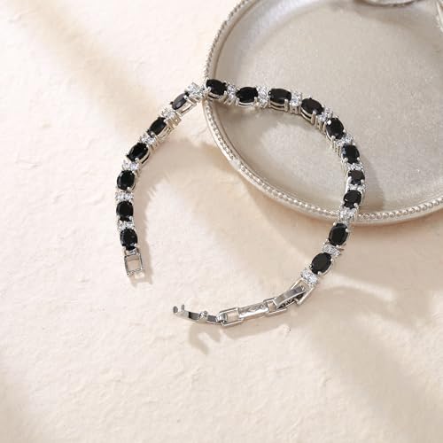 Crysdue Wedding Bridal Bracelets for Brides, Cubic Zirconia Tennis Birthstone Jewelry Gift for Women Prom - style: C_Black 8“
