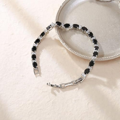 Crysdue Wedding Bridal Bracelets for Brides, Cubic Zirconia Tennis Birthstone Jewelry Gift for Women Prom - style: C_Black 8“