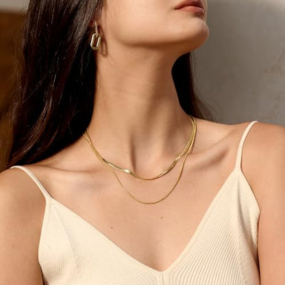 CHESKY 14K Gold/Silver Plated Snake Chain Necklace Herringbone Necklace | Gold Necklace for Women,layered Herringbone Necklace,1.5/3/5MM(W) 14"/16"(L) ,Mothers Day Gifts for Mom,Jewelry - color: gold, style: layered herringbone