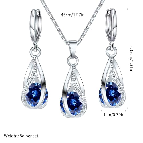 Crystal Jewelry AlloyTeardrop Pendant Necklace Drop Earrings Set Elegant Sapphire Color Jewelry for Women - color: Blue