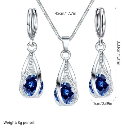 Crystal Jewelry AlloyTeardrop Pendant Necklace Drop Earrings Set Elegant Sapphire Color Jewelry for Women - color: Blue