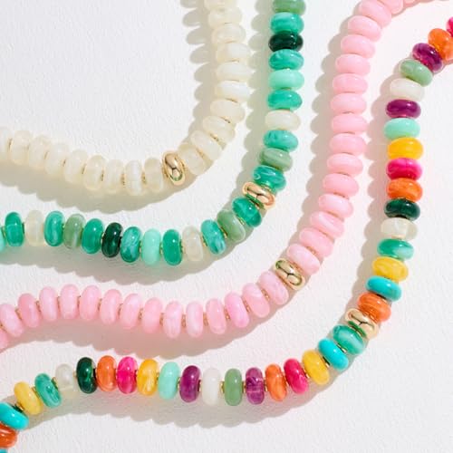 Chunky Colorful Choker Necklace for Women - Summer Beach Round Resin Beads Necklace, Trendy Statement Summer Beach Jewelry Birthday Gifts for Vacation Holiday - color: 18mm White Bead