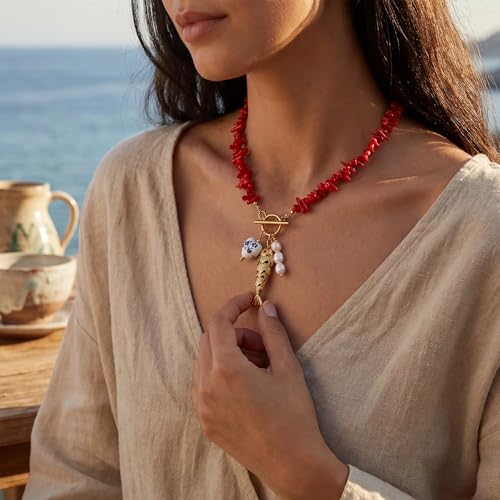 Fish Necklace for Women Sardine Pendant Necklace Summer Fishing Choker Necklace Boho Beach Jewelry - color: URX001