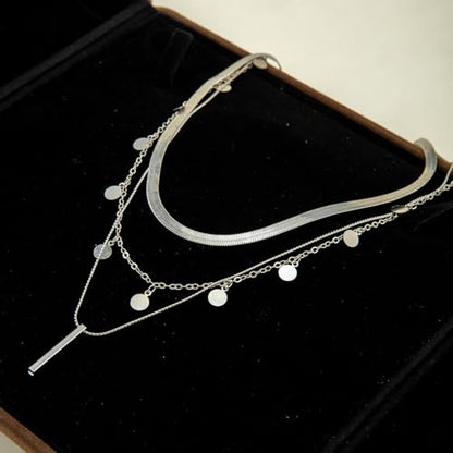 Layered Gold Necklace for Women Double Layer Snake Chain Necklace Set Jewelry Gift - color: Silver thick gold necklace