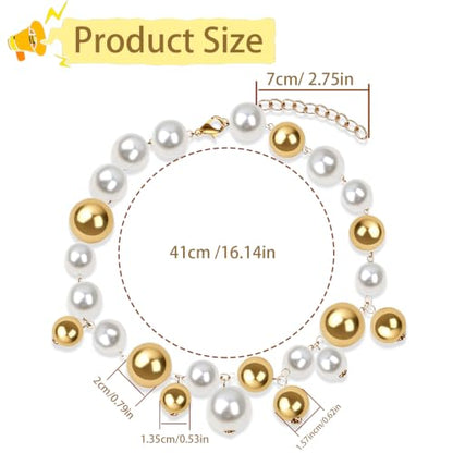 Layered Pearl Choker Necklace for Women, Chunky Large Faux Pearl Beaded Statement Jewelry with Adjustable Chain, Wedding Prom Gift for Her