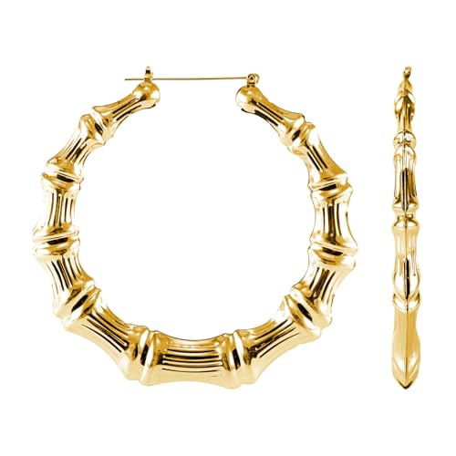 Large Gold Bamboo Hoop Earrings for Women,BigGold Hoop Earrings | 90s 80s Retro Hip Hop Statement Jewelry,90s Accessories Lightweight Thick Gold Hoops for Party/90s Outfit & Daily Wear