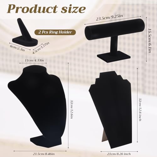 Leinuosen 5 Pcs Velvet Jewelry Display Set for V-shaped and Flat Necklace Bust Stand Ring Finger Holder T Shape Bracelet Stand