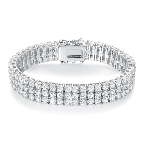 2 Rows Tennis Bracelets for Women Men - 18K Yellow Gold Plated 3mm Round Cut Cubic Zirconia Classic Tennis Bracelet, Size 6.5-8.5 Inch - color: White Gold - 3 Rows, size: 6 inch