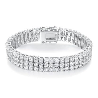 2 Rows Tennis Bracelets for Women Men - 18K Yellow Gold Plated 3mm Round Cut Cubic Zirconia Classic Tennis Bracelet, Size 6.5-8.5 Inch - color: White Gold - 3 Rows, size: 8.5 inch
