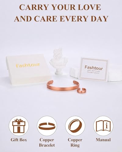 Pure Copper Bracelet and Ring Set – Copper Bracelet for Men & Women – 100% Solid, Raw & Uncoated Handmade Hammered Tibetan Cuff Bangle - color: copper076-set