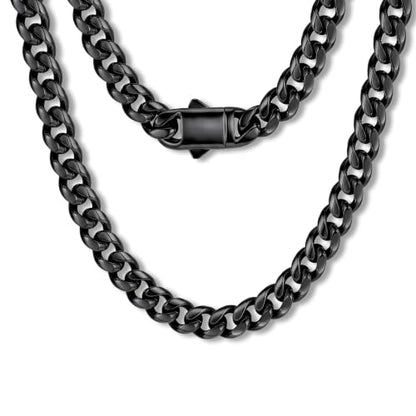 Gold Cuban Link Chain for Men Mens Stainless Steel Miami Curb Chains Necklace 5/8/10/12/14mm Thick Real Gold/Silver/Black Plated Diamond Cut Non-Tarnish Jewelry Trendy Gifts 16-30 Inch with Gift Box - color: 10mm Width - Black Plated, size: 18 in (46 cm)