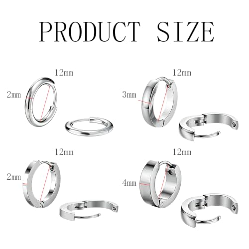NEWITIN 12 Pairs Stainless Steel Hoop Earrings for Men Women Huggie Earring | Hypoallergenic, Gold Silver Black, Sensitive Ears, Multi Style, Lightweight Round Circle Earring, Unisex Earrings, Men Hoops