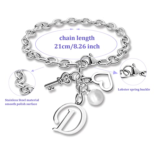 Initial A-Z Bracelets Gift for Women Girls Stainless Steel Chain Bracelet 26 Alphabet Jewelry Gifts for Birthday Anniversary Letter Bracelet Monogram Gifts for Sister Friend Girlfriends Mom 8.26 Inch - color: D