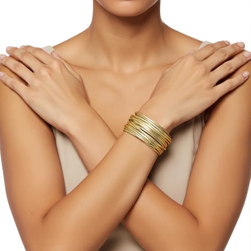 Edoneery Leather Wrap Bracelets for Women, Boho Layered Cuff Bangle | Gold circle, Multi-layer Leather Cuff, Daily wear, Stackable Bangle, Easy on-off, Western Jewelry Gifts for Women - color: Gold-6