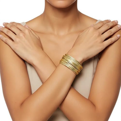 Edoneery Leather Wrap Bracelets for Women, Boho Layered Cuff Bangle | Gold circle, Multi-layer Leather Cuff, Daily wear, Stackable Bangle, Easy on-off, Western Jewelry Gifts for Women - color: Gold-6