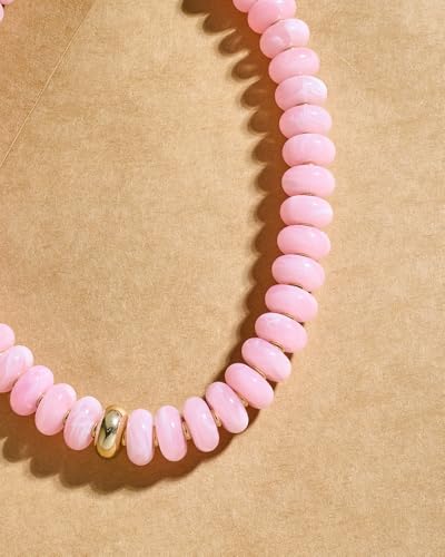 Chunky Beaded Necklace for Women Boho Statement Bead Necklace Adjustable Choker with Polished Disc/Square Beads Trendy Summer Beach Jewelry Gifts - color: Pink