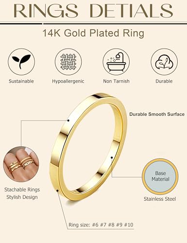 JeryWe 6 Pcs Stainless Steel Rings for Women Set Knuckle Rings Stackable Simple Carve Heart Wedding Bands Engagement Promise Eternity Bands Thumb Rings for Women - color: 14K Gold Plated
