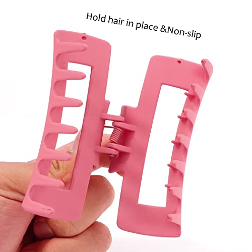 Canitor Pink Hair Clips Set for Women - 4PCS Matte Rectangular Claw Barrettes, Non-Slip Large Clips for Thick Hair, French Design - color: pink series