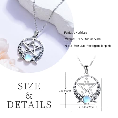 Witch Necklace 925 Sterling Silver Pentagram Triple Moon Pentacle Pendant Wiccan Pagan Jewelry Witchy Gifts for Women - style: Pentagram