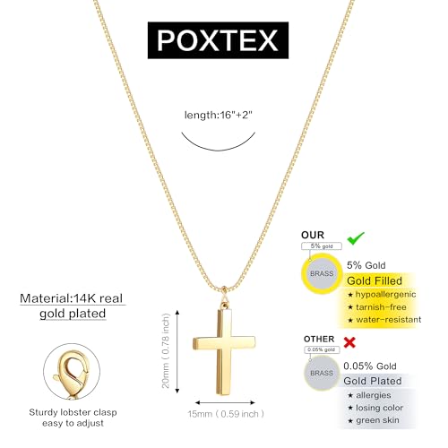 Poxtex Cross Necklace for Women Teen Girls, Dainty 14K Gold Silver Plated Cross Choker Jewelry Non Tarnish Waterproof Cute Simple Small Necklace Christian Baptism Religious Faith Jewelry Gifts - color: 03 Gold Cross Necklace