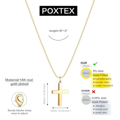 Poxtex Cross Necklace for Women Teen Girls, Dainty 14K Gold Silver Plated Cross Choker Jewelry Non Tarnish Waterproof Cute Simple Small Necklace Christian Baptism Religious Faith Jewelry Gifts - color: 03 Gold Cross Necklace