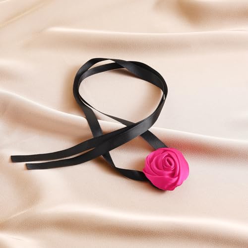 Firstmeet Floral Rose Necklace Handmade Flower Satin Ribbon Choker Necklace for Women - color: Rosered
