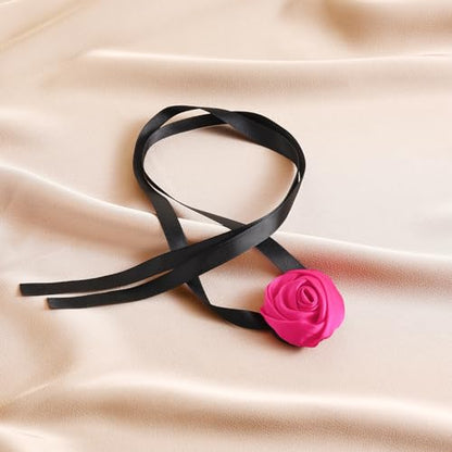Firstmeet Floral Rose Necklace Handmade Flower Satin Ribbon Choker Necklace for Women - color: Rosered