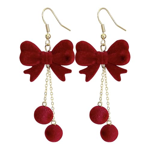 14K Gold Plated Heart Earrings for Women, Heart/Flower/Bow/Pearl Earrings Drop Stud Huggie Hoop Earring Hypoallergenic Earrings Christmas Earrings Festival Party Jewelry Gifts for Women - color: Red-Bow