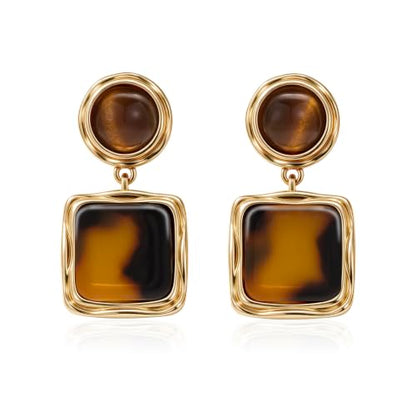 Dr's gift Chunky Leopard Print Earrings for Women 14K Gold Plated Statement Huggie Hoop Earrings Brown Acrylic Tortoise Resin Cheetah Trendy Jewelry - color: Leopard stud