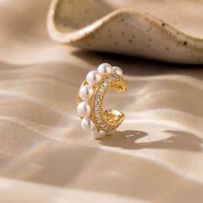Gold Ear Cuff for Women Non Piercing | Cuff Earrings, 14K Gold Plated, Colorful Cubic Zirconia Pave, Pearl, Clover, Cartilage Earrings Trendy Jewelry, Single - color: White A