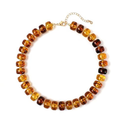 SHERLOVE Chunky Statement Large Resin Beaded Choker Necklaces for Women | Big Lightweight Bead Beaded Necklace Trendy Fashion Boho Summer Beach Vacation Jewelry - color: Beaded Choker Amber