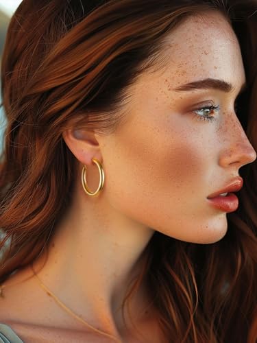 FindChic Hoop Earrings for Women, Silver/Black/14K Gold Plated Hypoallergenic Hollow Round Tube Loop Earrings, 20mm/30mm/40mm/60mm/80mm Chunky Hoops with Custom Name Options & Gift Box - color: c.Gold, size: 40MM