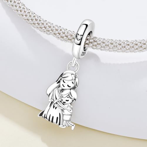 CYCUFF 925 Sterling Silver Charms Suitable for Charm Necklaces, Bracelet Pendants Beads Jewellery Gift for Women - color: Mother & Son Embrace Charm